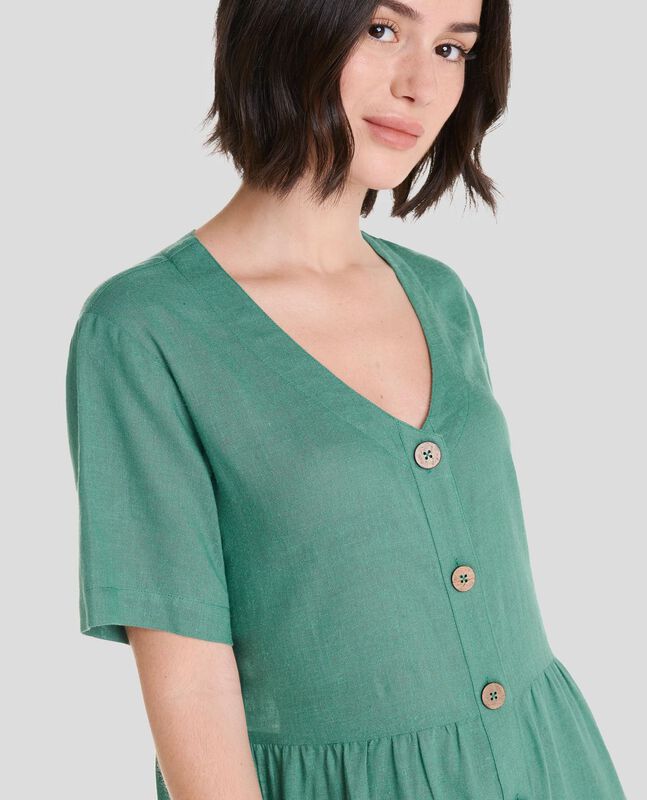 Vestido Corto Liso con Botones Verde image number null