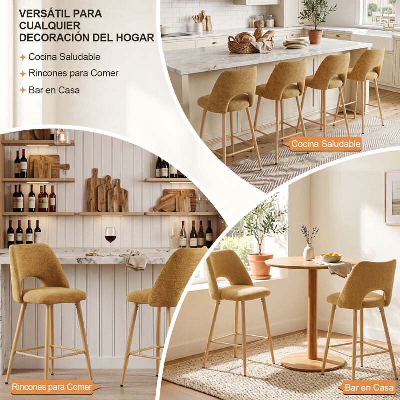 Set De 2 Bancos Altos Tapizados Color Mostaza C... image number null