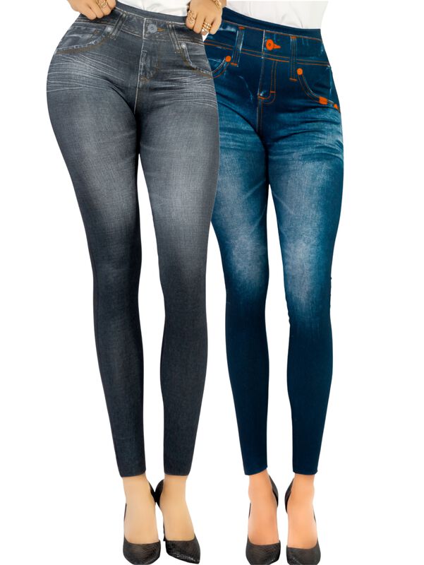 Pack De 2 Leggins Unitalla Mujer Mezclilla Faja... image number null