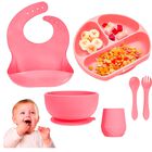 Juego de Vajilla para Beb&eacute; de Silic&oacute;n 6 Piezas Antideslizantes Rosa Bluelander