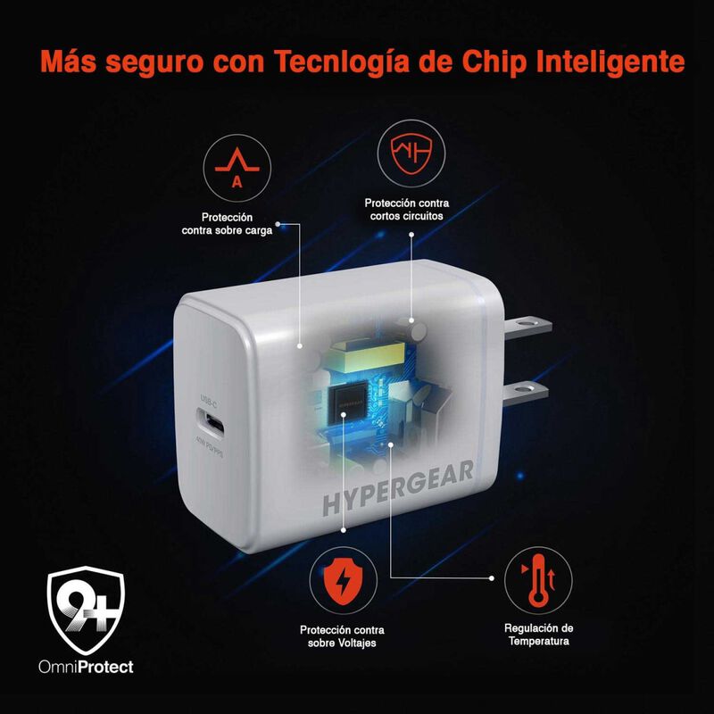 Cargador r&aacute;pido AC HYPERGEAR USB-C PD 40W GaN P... image number null