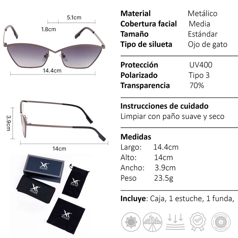 Lentes De Sol Xolek 130 Met&aacute;lico Moda Uv400 image number null