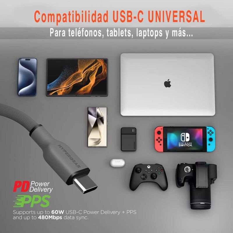 Cable Datos Hypergear Usb-c A Usb-c 60w Gris So... image number null