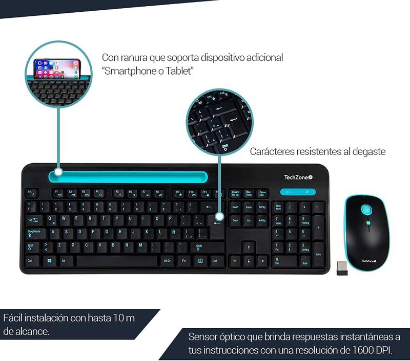 TechZone Teclado y Mouse inalámbrico Plug & Pla... image number null