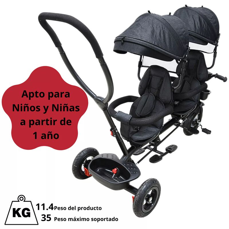 Triciclo Doble Ni&ntilde;os Asiento Giratorio Gemelar ... image number null