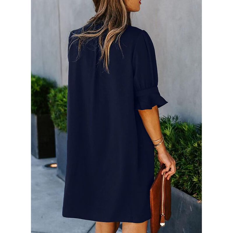 Vestido Wkior Escote V, Manga Corta Azul Talla ... image number null