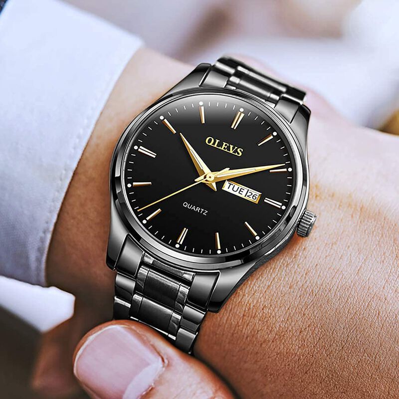 Reloj Olevs Negro De Acero Inoxidable Impermeab... image number null