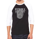 Camiseta Ragl&aacute;n de B&eacute;isbol Word Art Para Hombre - Cara de Pitbull - Negro Blanco