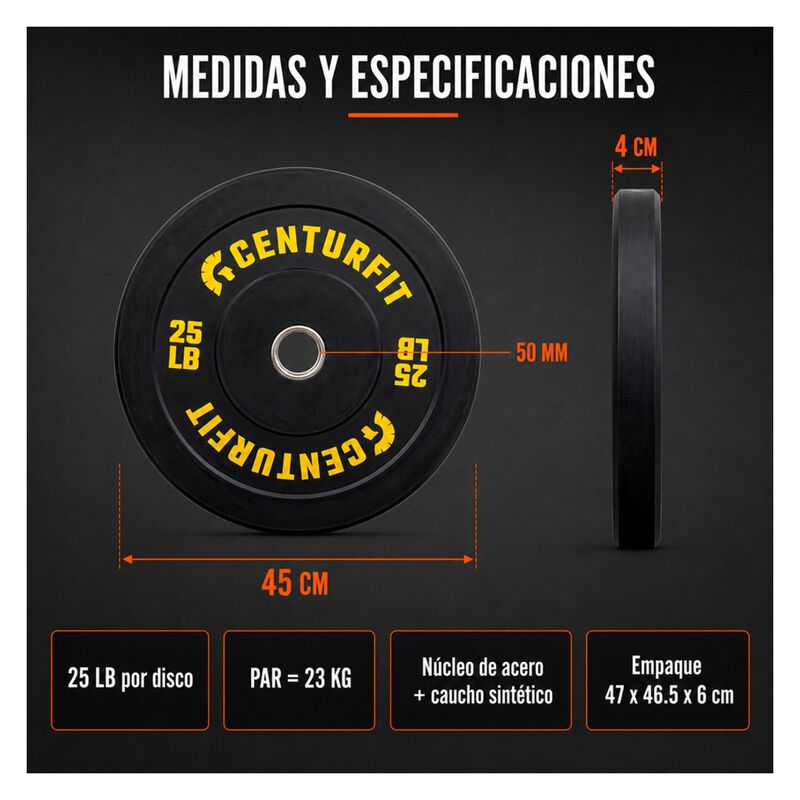 Par Disco Bumper Olimpico 25 Lb Centro Acero Ca... image number null