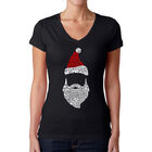 Camiseta De Cuello En V Word Art Para Mujer - Santa Claus- Negro
