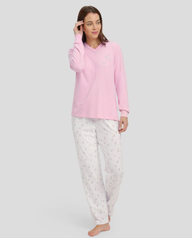 Pijama Largo Mixto con Corazones Rosa image number null