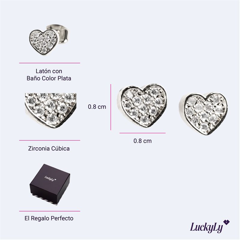 Aretes Mujer Coraz&oacute;n Zirconia C&uacute;bica, Regalos M... image number null