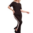 Conjunto 2 Piezas, Blusa De Manga Corta Y Pantal&oacute;n Recto Conj-0249 Negro Crema Dise&ntilde;o Moderno Y Elegancia Para Mujer
