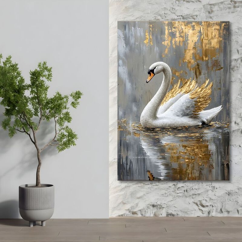 Cuadro Decorativo Animal 90x122cm Cisne Ocre image number null