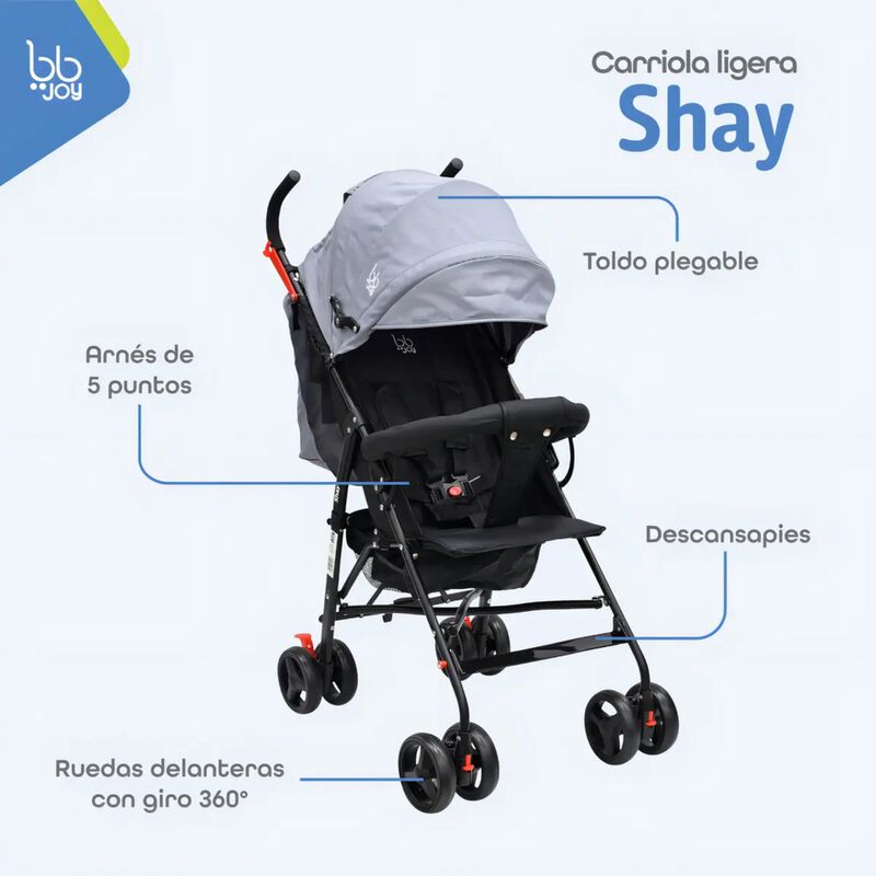 Carriola Shay Ligera Plegable Gris Con Barra Y ... image number null