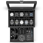 Caja De Relojes Vlando Para 10 Relojes De Piel Texturizada, Color Negro
