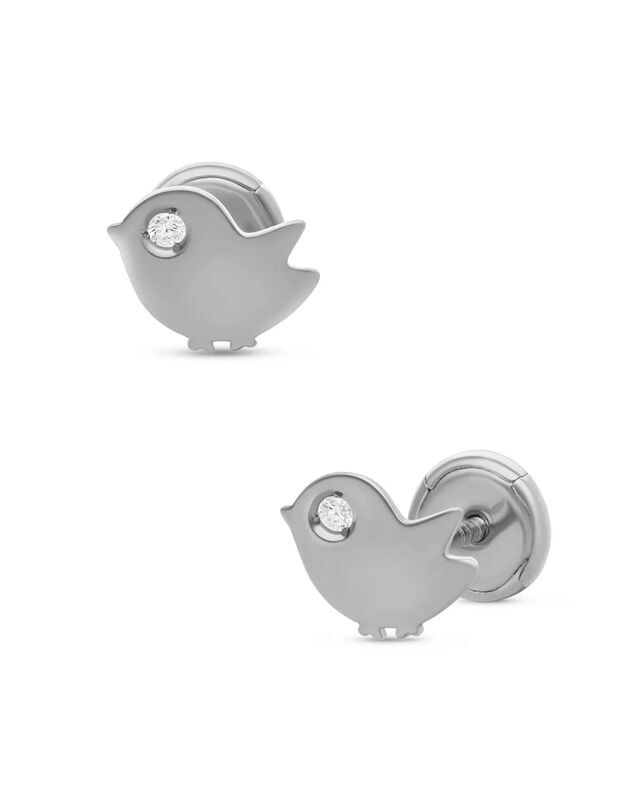 Broqueles De Pajarito En Oro Blanco 14k Con 1pt... image number null
