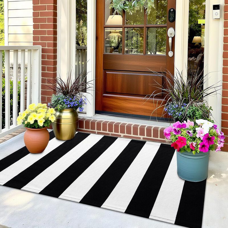 Alfombra Olanly 70x114 Cm Rayas Negras Y Blanca... image number null