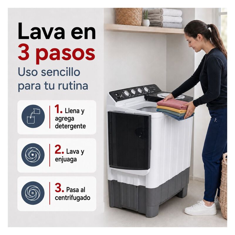 Lavadora Semiautom&aacute;tica 19 Kg 2 Tinas 900 W Dos... image number null