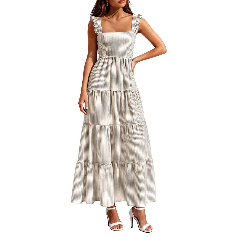 Vestido Prettygarden Maxi Rayas Marr&oacute;n Talla M image number null
