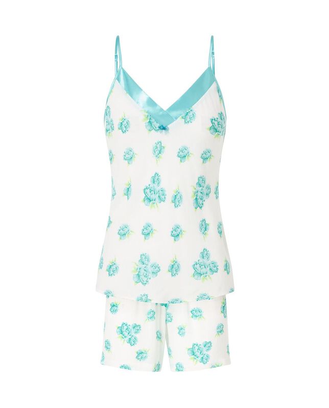 Pijama Corto de Flores con Tirantes Turquesa image number null