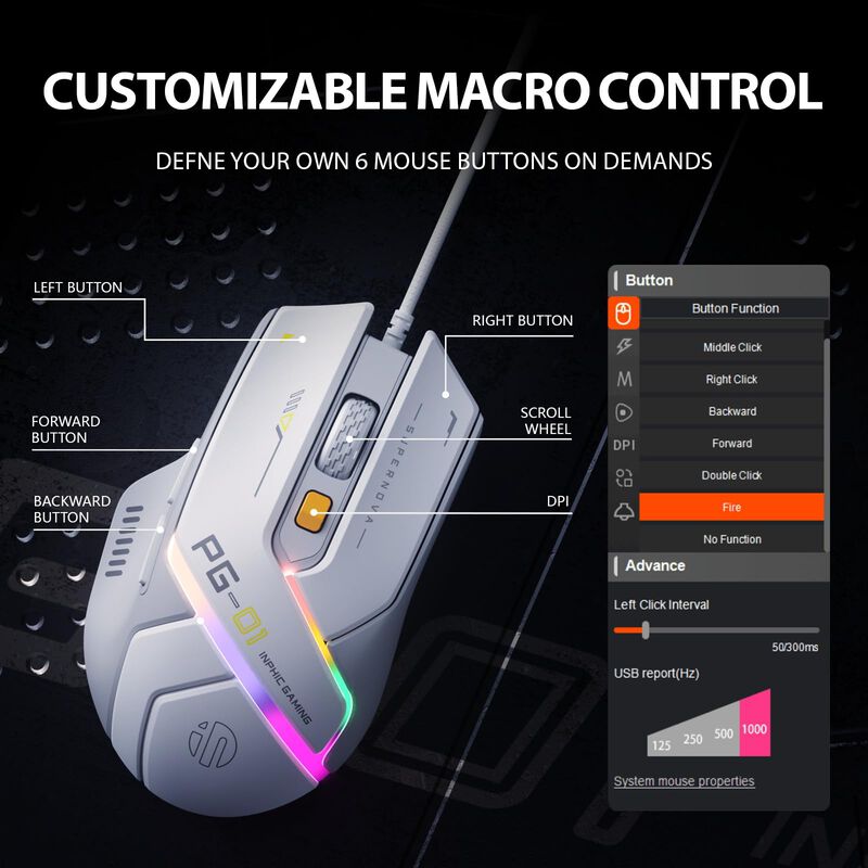 Rat&oacute;n Gaming Inphic Pg1 12800 DPI RGB 6 Botones... image number null