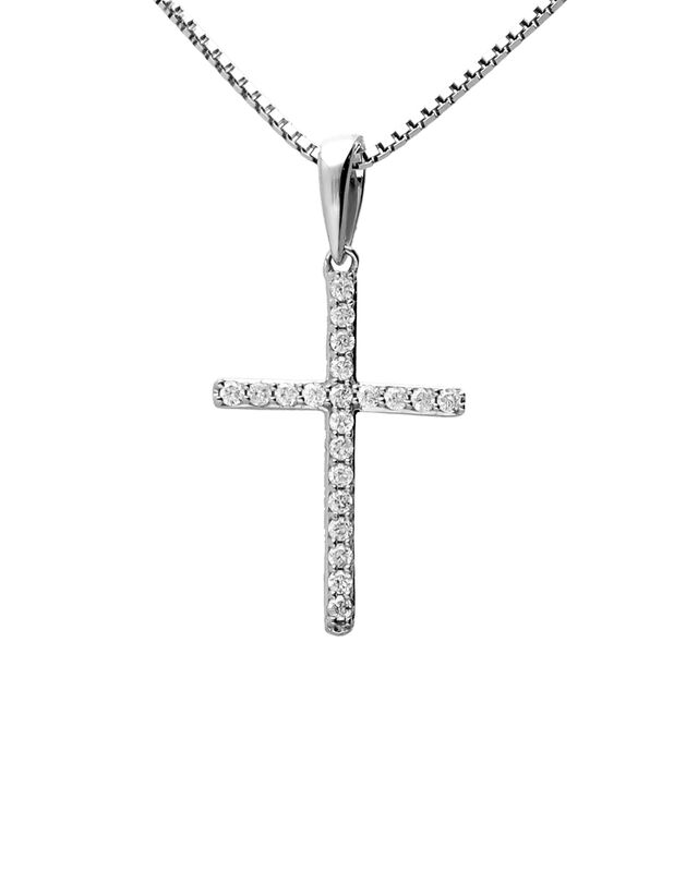 Dije Cruz Con Cadena Oro Blanco 6 Pts Diamante ... image number null