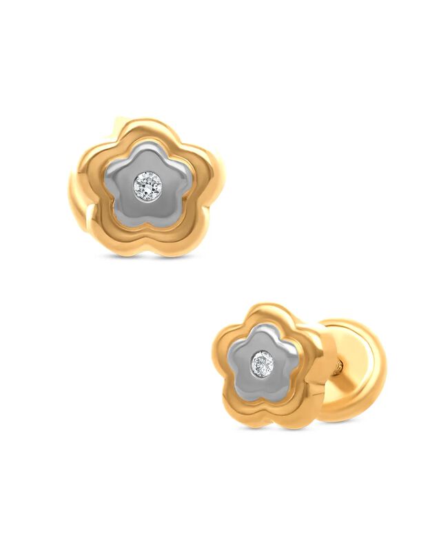 Broqueles De Flor En Oro Amarillo Y Blanco 14k ... image number null
