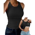Top sin Mangas Gkbk Cuello Alto, Tejido Acanalado, Espalda Cruzada, Negro, Talla XL