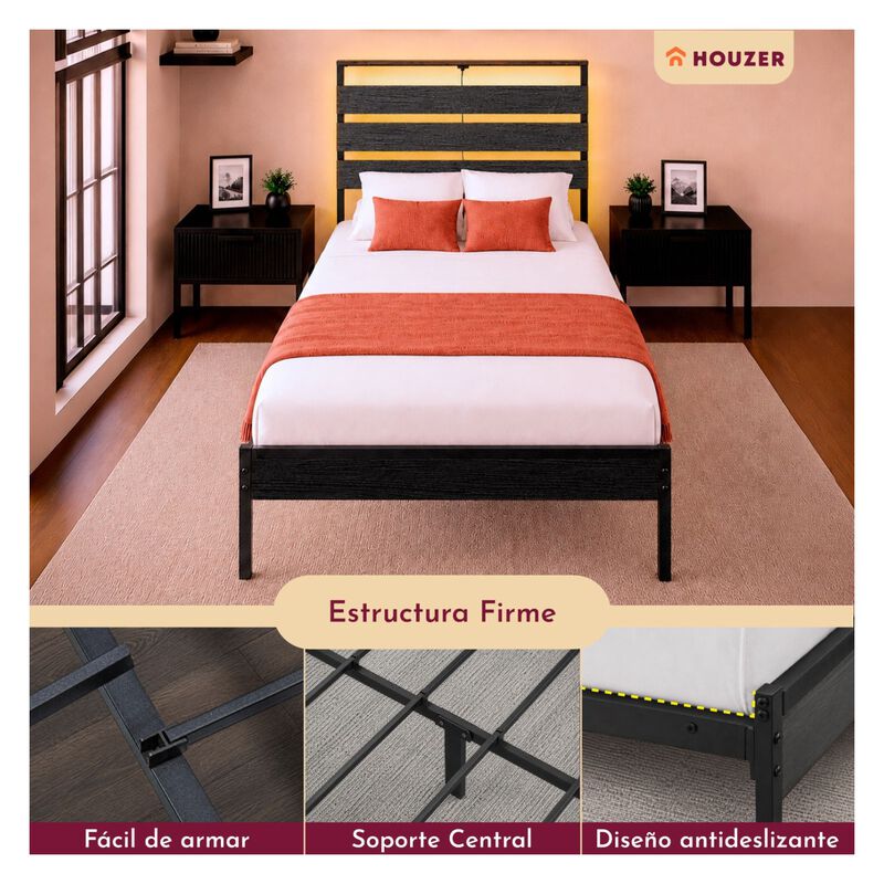 Base Cama Individual Moderna Luz Led Usb C Refo... image number null