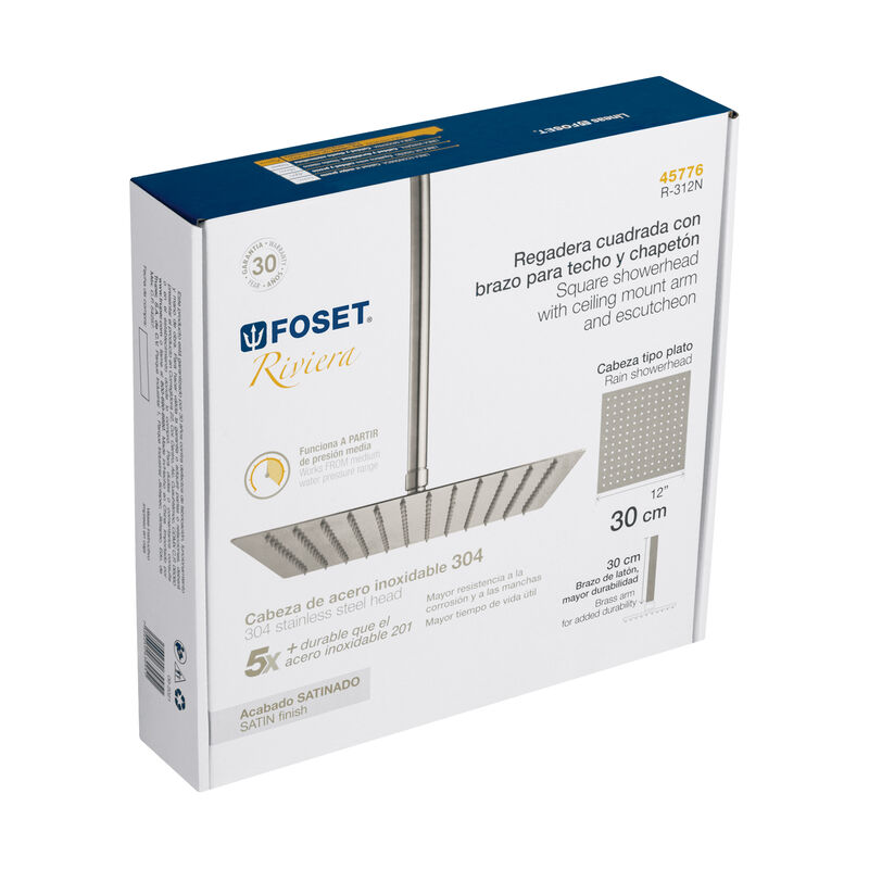 Regadera Satín 12' Plato Cuadrado delgado con B... image number null