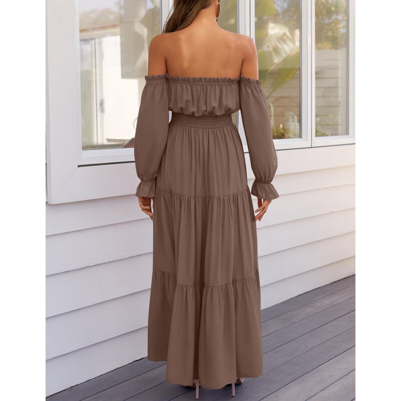 Vestido Zesica Boho Manga Larga Caf&eacute; Talla Extr... image number null