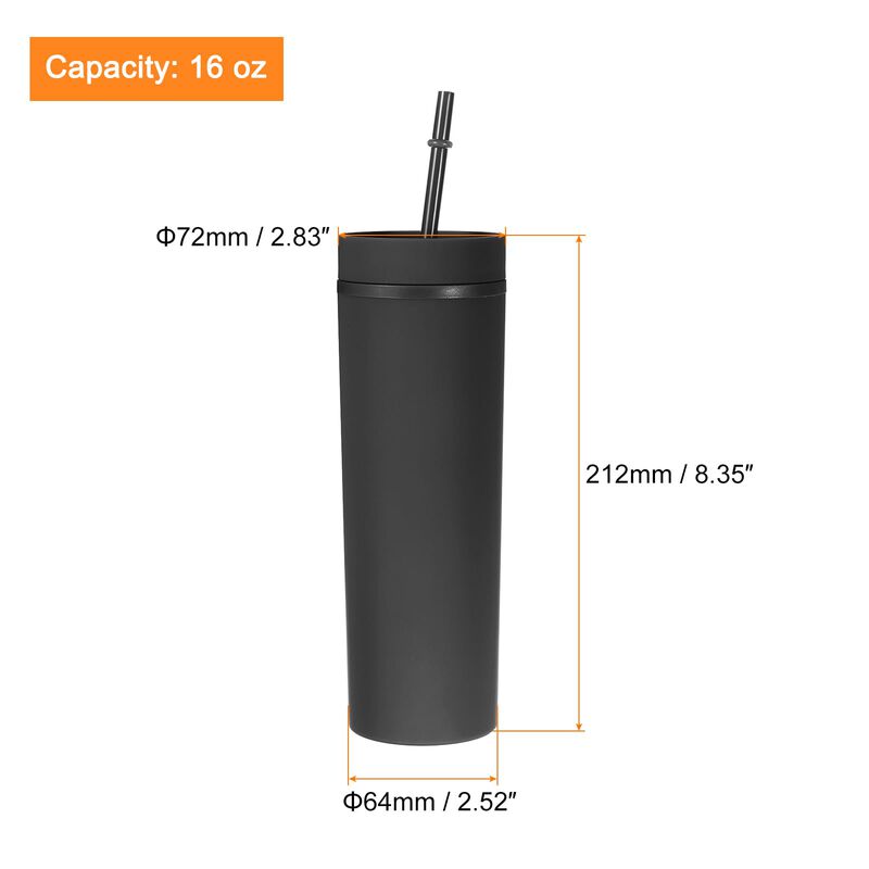 Vaso Termo Uxcell 450 ml Negro Mate Con Tapa Y ... image number null