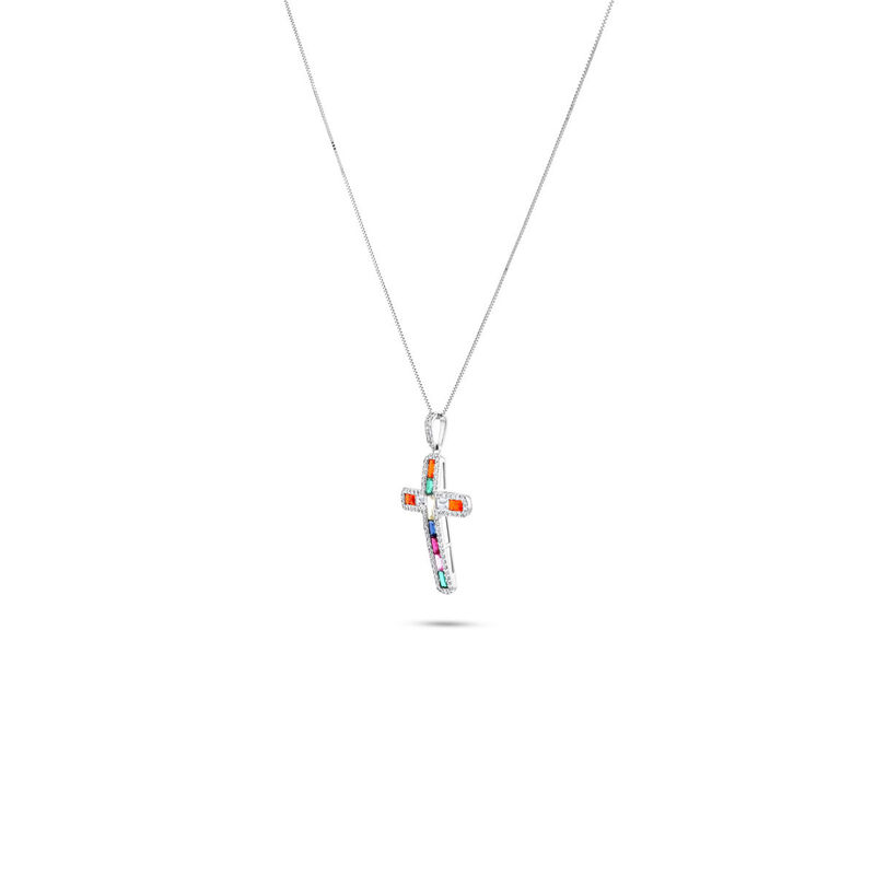 Dije Cruz Oro Blanco 14k Con Diamante, Rub&iacute; Y Z... image number null