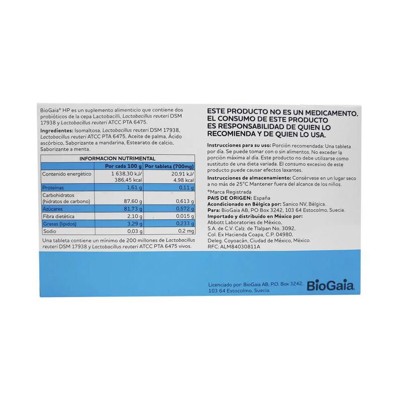 Suplemento Alimenticio Biogaia Hp 700 Mg 20 Tab... image number null