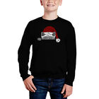 Sudadera De Cuello Redondo Word Art Para Ni&ntilde;o - Gato Navide&ntilde;o Asom&aacute;ndose - Negro