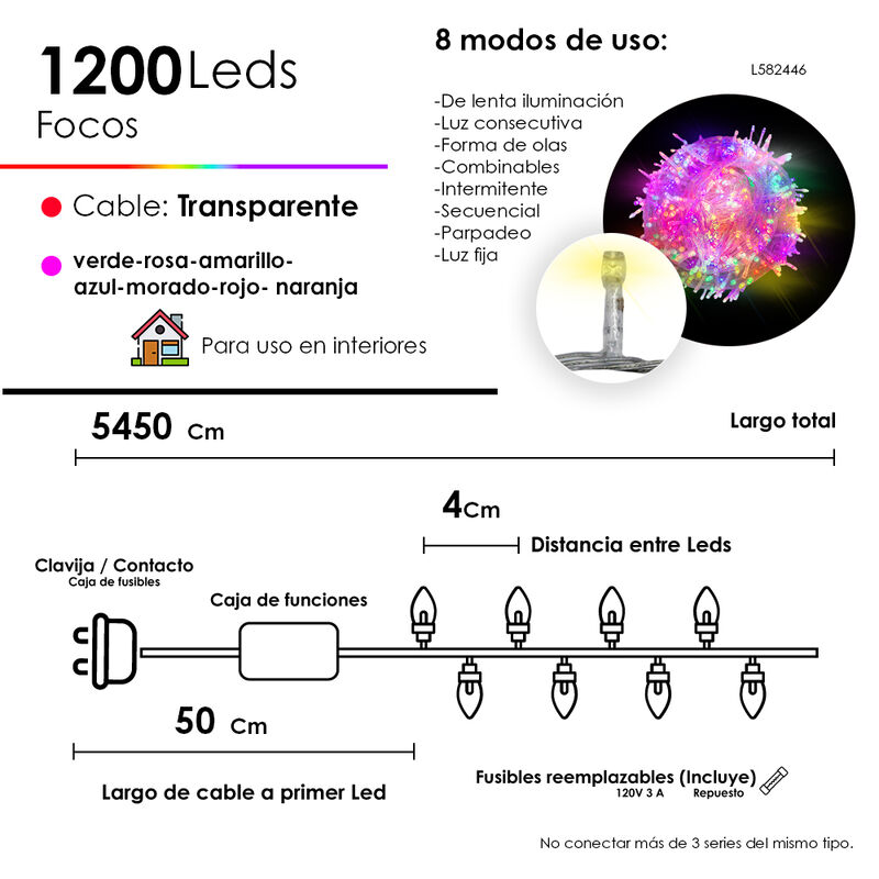 Serie LED Multicolor 1200 focos cable Transpare... image number null