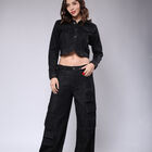 Pantal&oacute;n Cargo Negro Recto Mujer Mezclilla Tiro Bajo