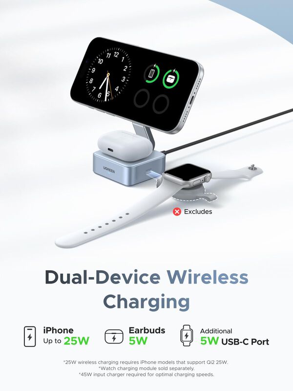 Cargador Inal&aacute;mbrico Magsafe 2 En 1 Ugreen Qi2 ... image number null