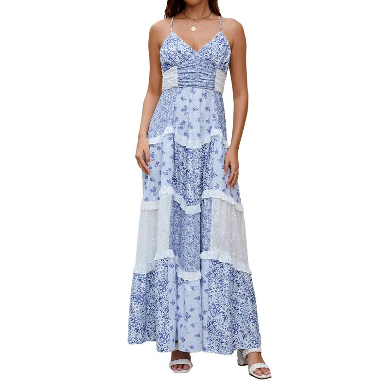 Vestido Abyovrt Maxi Floral Azul con Tirantes F... image number null