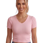 Blusa Casual, Manga Corta Y Ajuste Entallado Bl-1057 Rosa Claro B&aacute;sica Y Elegante Para Mujer