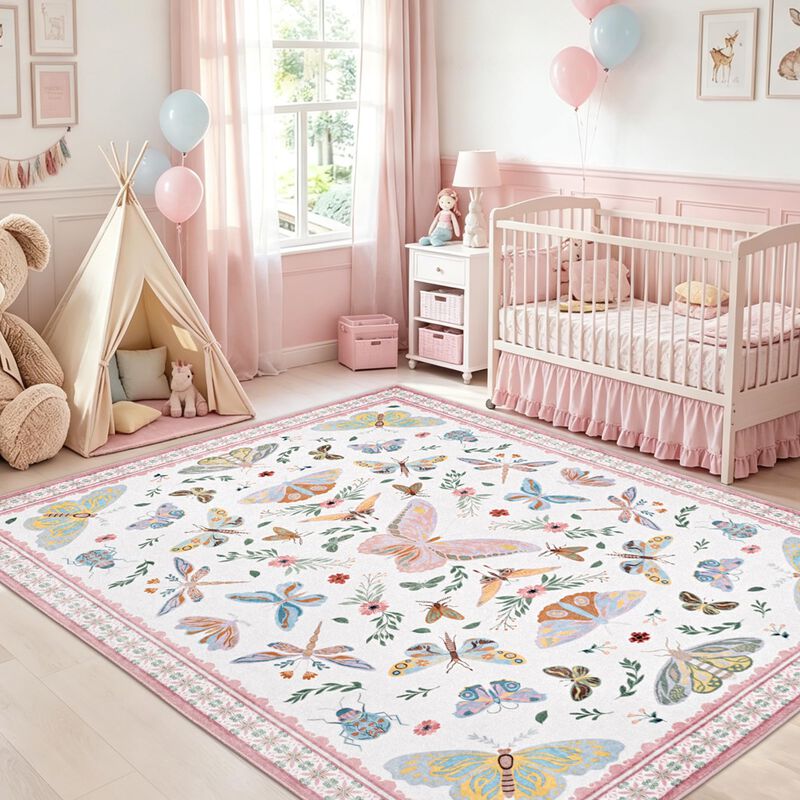 Alfombra Bleum Cade 147 cm Mariposa Rosa Lavabl... image number null