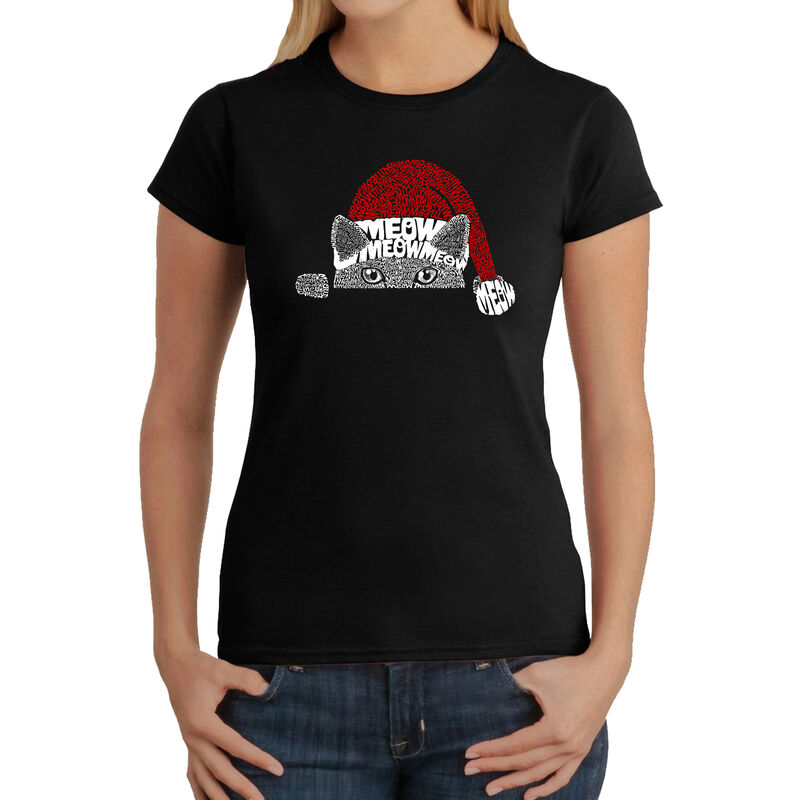 Camiseta Word Art Para Mujer - Gato Navide&ntilde;o As... image number null