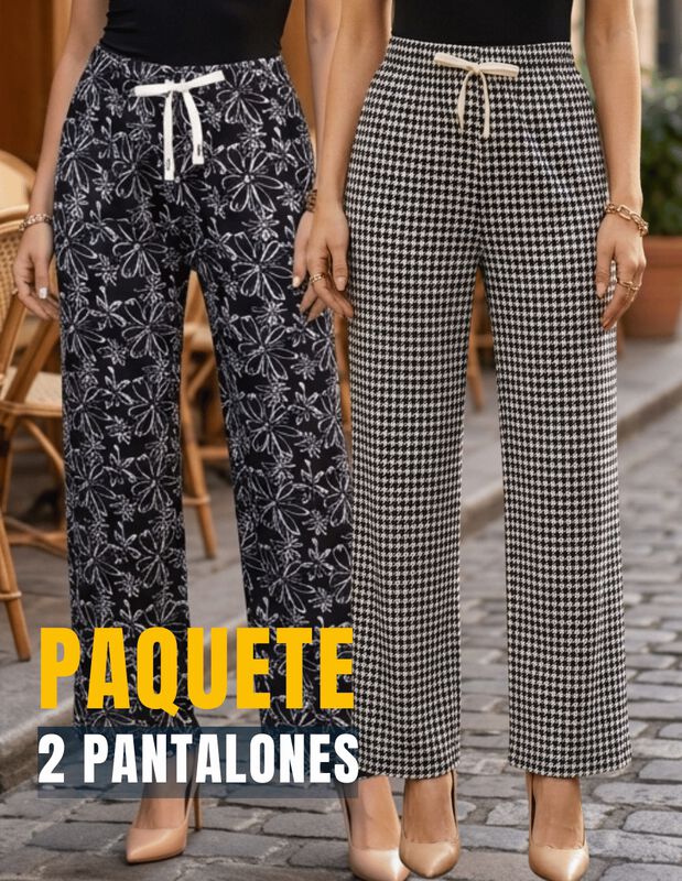 Set De Dos Pantalones De Mujer De Corte Ancho M... image number null