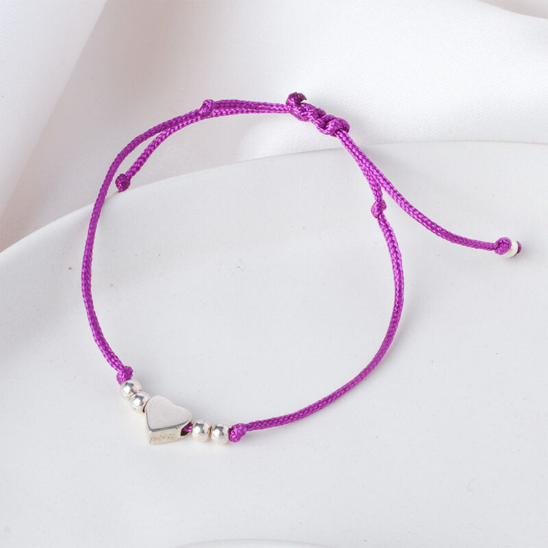 Pulsera Maite Coraz&oacute;n de Plata con Hilo Morado image number null