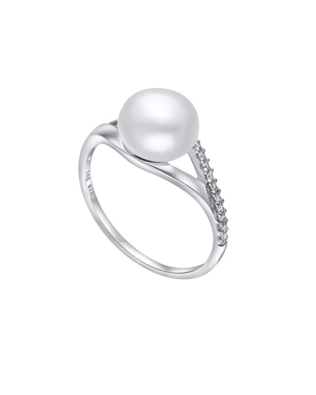 Anillo De Oro Blanco 14k Con Zirconias Y Perla ... image number null