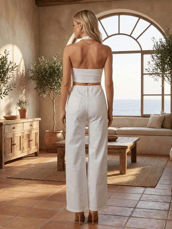 Pantal&oacute;n Mezclilla Wide Leg de Moda Corte Ampli... image number null