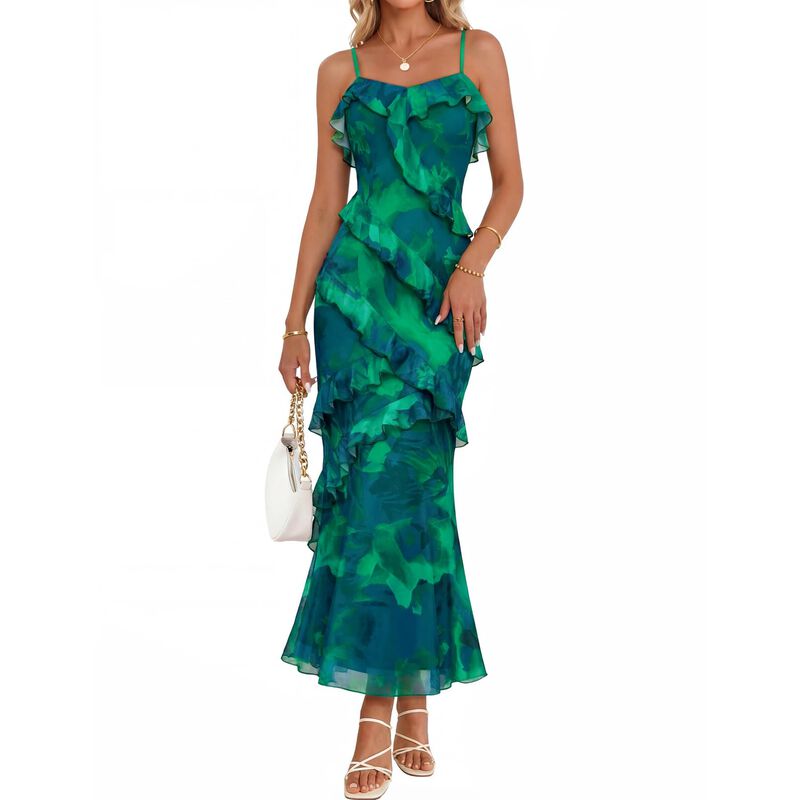 Vestido Merokeety Maxi Floral Verde Talla M image number null
