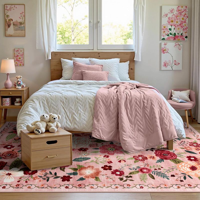 Alfombra Warmys 6x9 Lavable Rosa Boho Floral image number null
