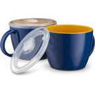 Tazas de Sopa Kook 710 ml con Asas y Tapa - Juego de 2 (Azul Marino/Calabaza)